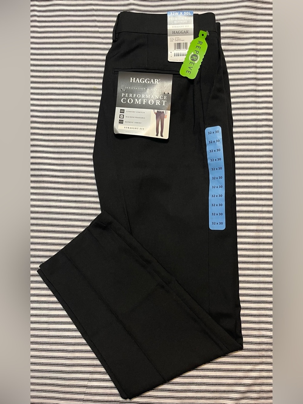 Haggar Men’s 32X30 Black Performance Comfort Straight Fit Dress Pants